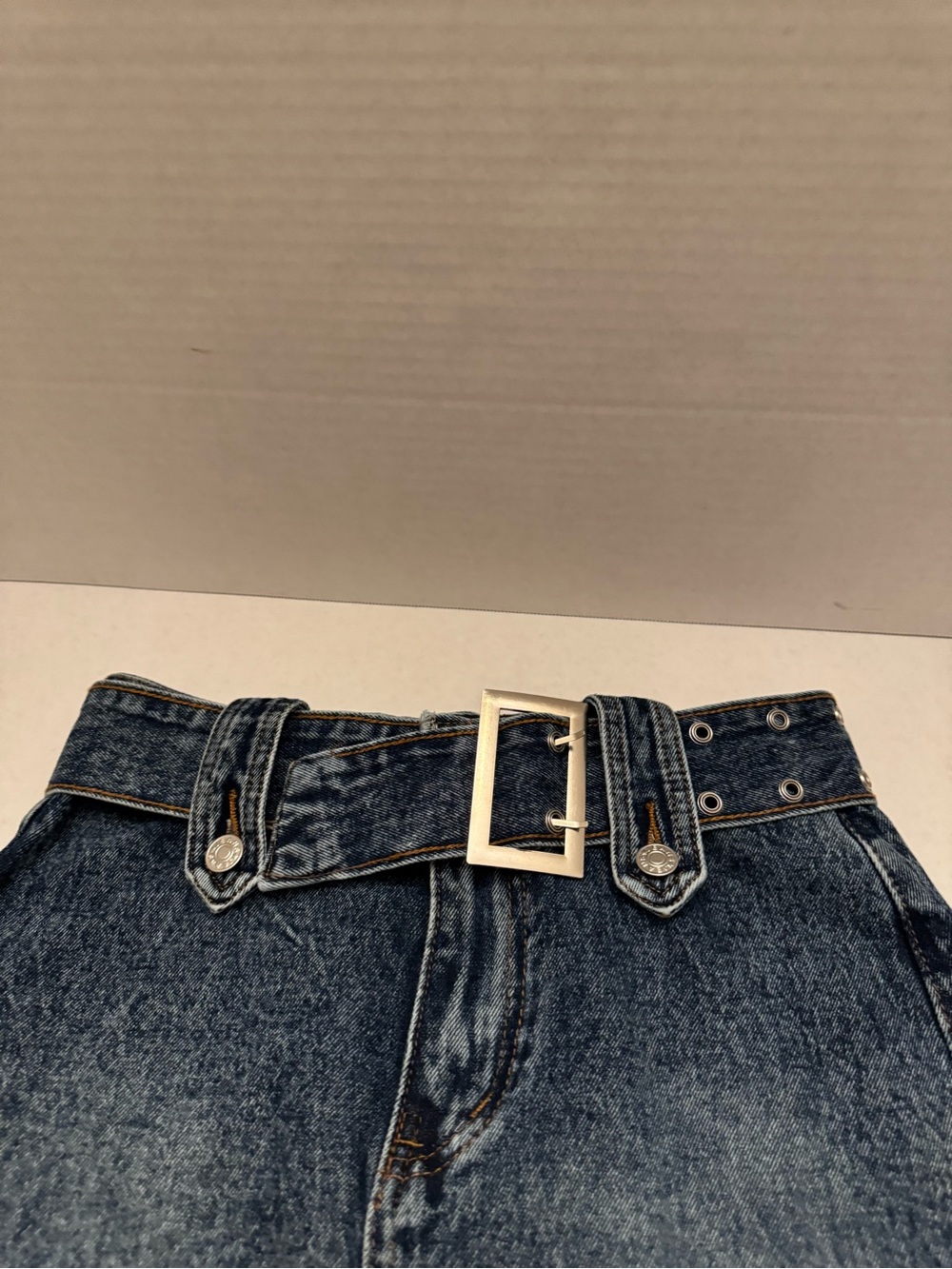 SHEIN Dark Blue Washed Denim Mini Skirt with Belt - Picture 6 of 9